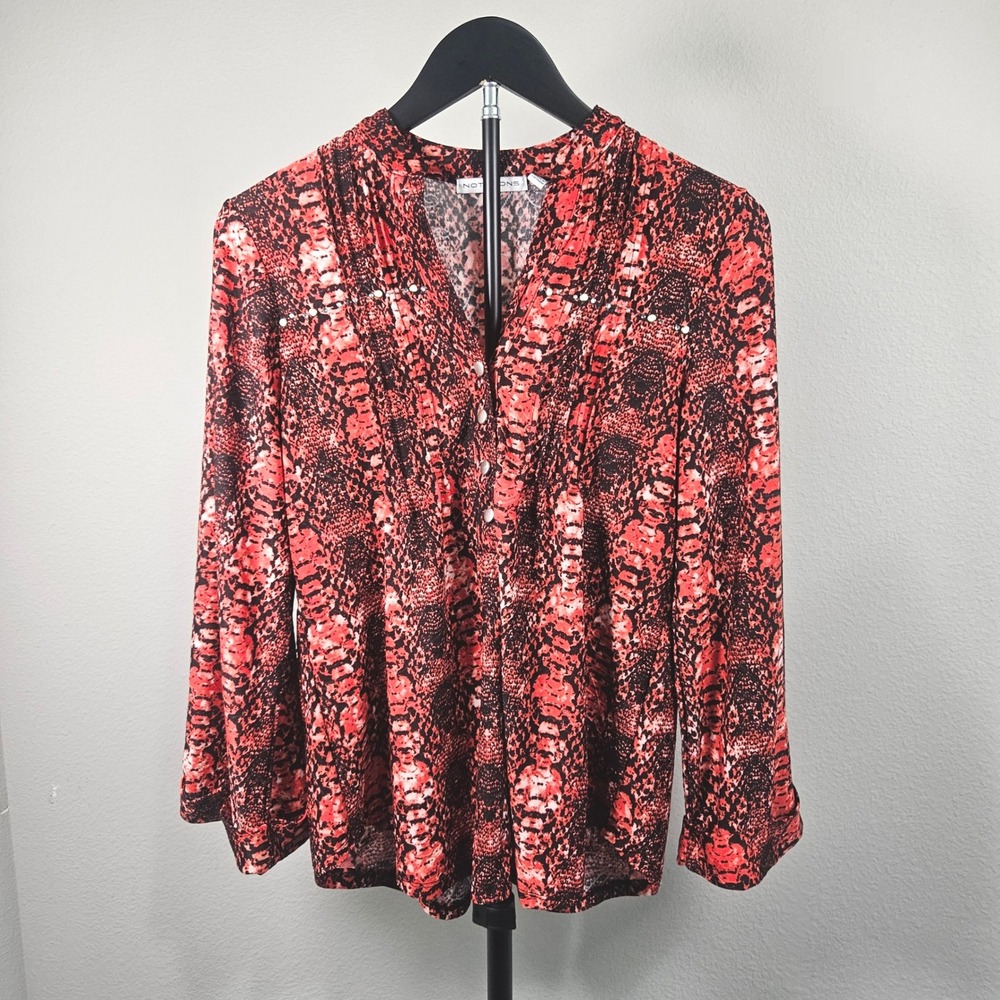 Notations Blouse Women PS Red Snakeskin Print Pleated Front Career Chic NKU2243
